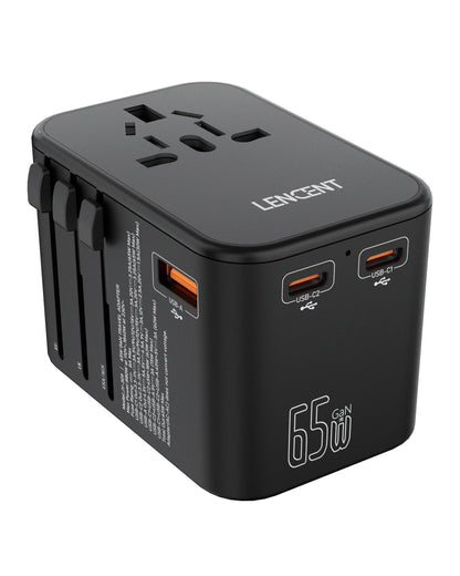 LENCENT 65W/100W GaN International Travel Adapter with 2USB 3 Type C GaN Fast Charging Adapter with EU AU US UK Plug for Travel - KHOY