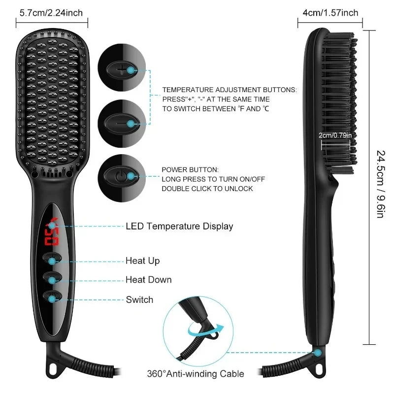 Electric Beard Comb Hair Straightener Brush Hot Hair Brushes Straightener Hair Anti-scalding Ceramic Beard Straightening Brush - KHOY