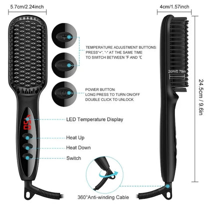 Electric Beard Comb Hair Straightener Brush Hot Hair Brushes Straightener Hair Anti-scalding Ceramic Beard Straightening Brush - KHOY