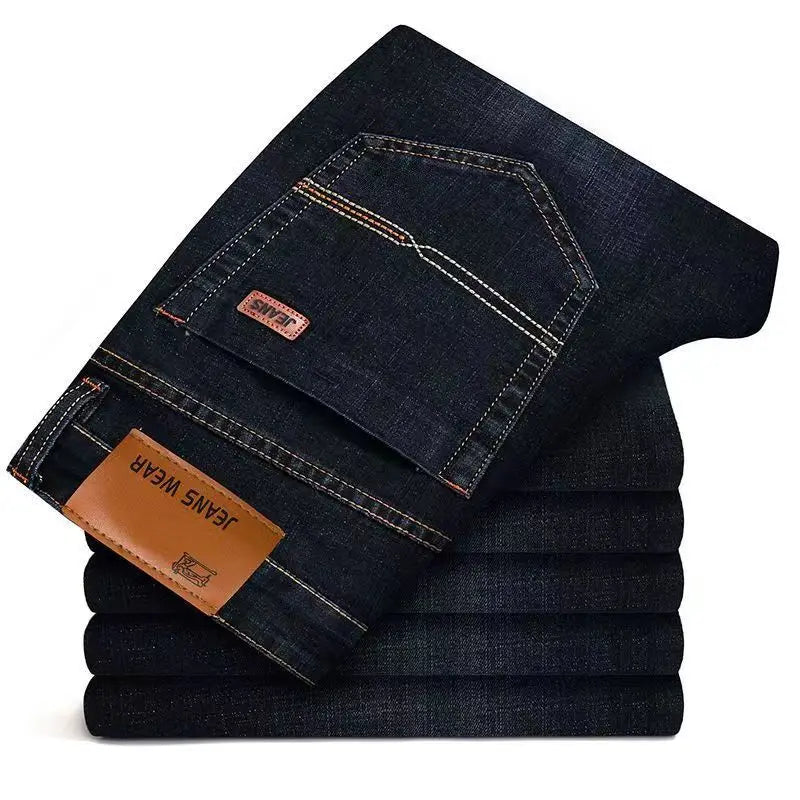 2025 Men NEW Men's Fashion Business Jeans Classic Style Casual Stretch Slim Jean Pants Male Brand Denim Trousers Black Blue Mens - KHOY
