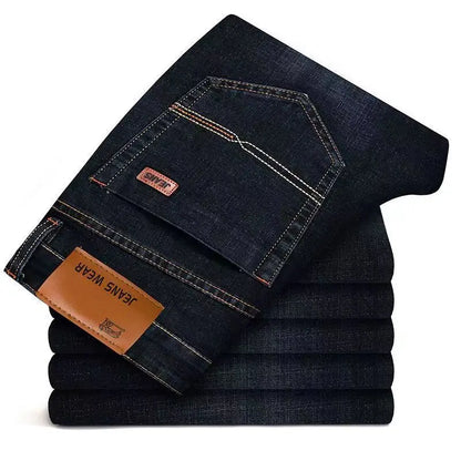 2025 Men NEW Men's Fashion Business Jeans Classic Style Casual Stretch Slim Jean Pants Male Brand Denim Trousers Black Blue Mens - KHOY