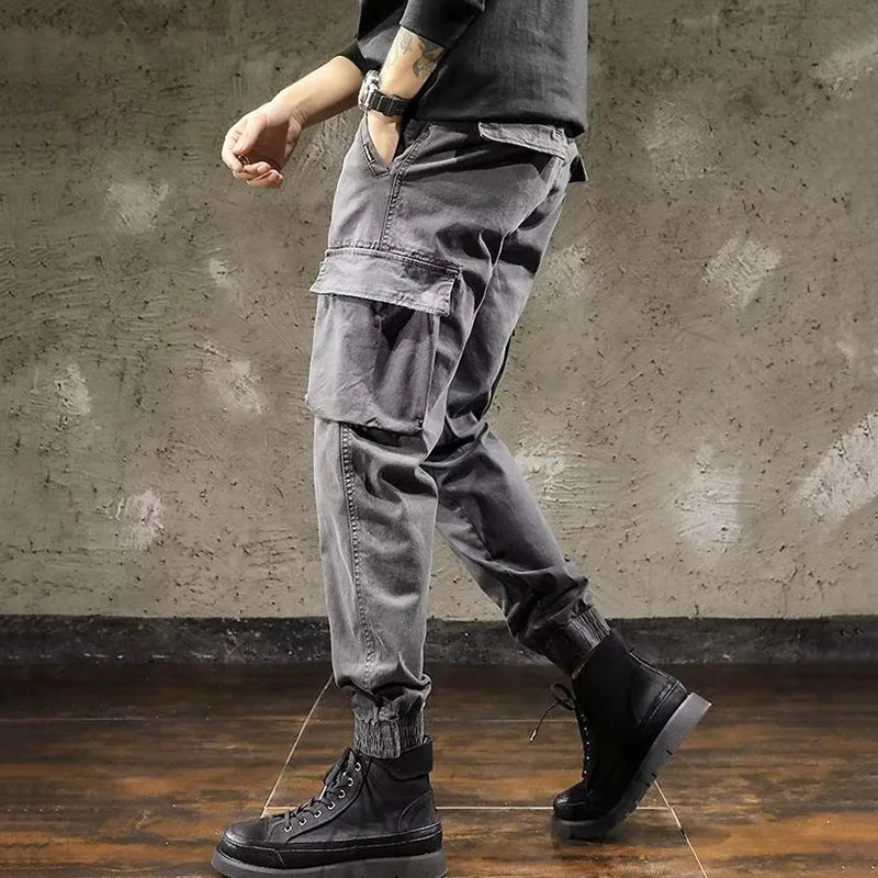 Men Cargo Pants Male Vintage Multi Pocket Loose Fit American Style Casual Cloth Pants High Street Outdoor Resistant Work Pants - KHOY