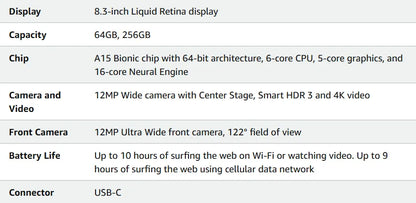 2021 IPad Mini 6 A15 8.3Inch 64G/128G/256G WiFi Cellular Touch ID,Original 6-core CPU 5-core GPU 16-core Neural Engine - KHOY