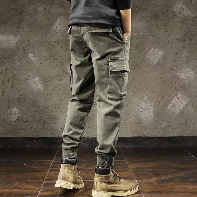 Men Cargo Pants Male Vintage Multi Pocket Loose Fit American Style Casual Cloth Pants High Street Outdoor Resistant Work Pants - KHOY