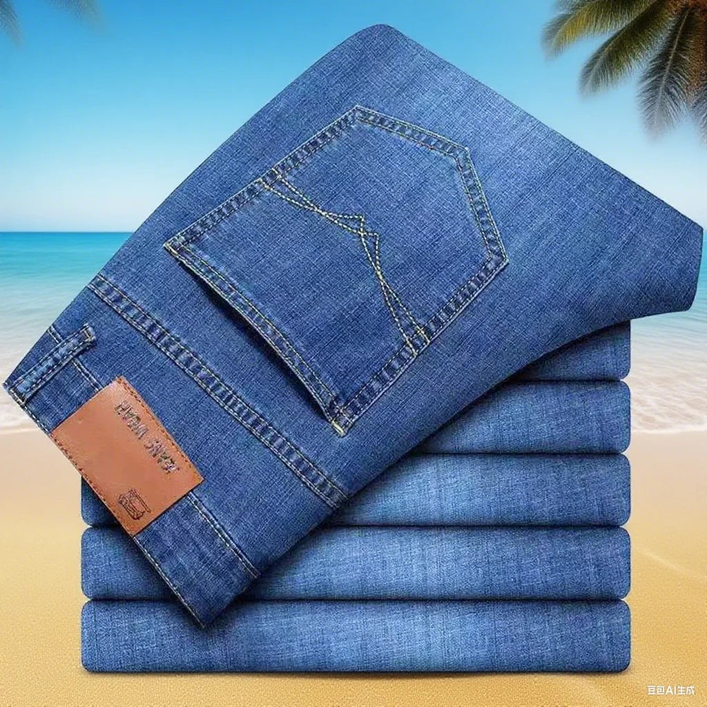 2025 NEW Men's Fashion Business Jeans Classic Style Casual Stretch Slim Jean Pants Male Brand Denim Trousers Black Blue - KHOY