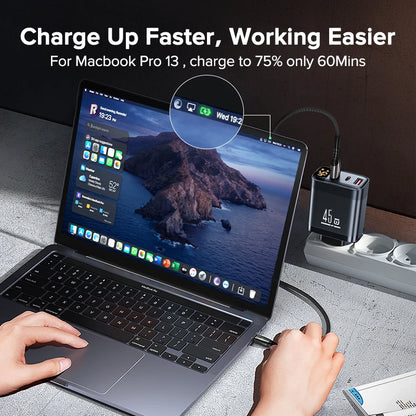 Tuodes 45w GaN Charger PPS PD USB Type C Fast Charging QC4.0 Quick Charge For iPhone 16 Macbook Air Tablet Samsung Xiaomi Laptop - KHOY