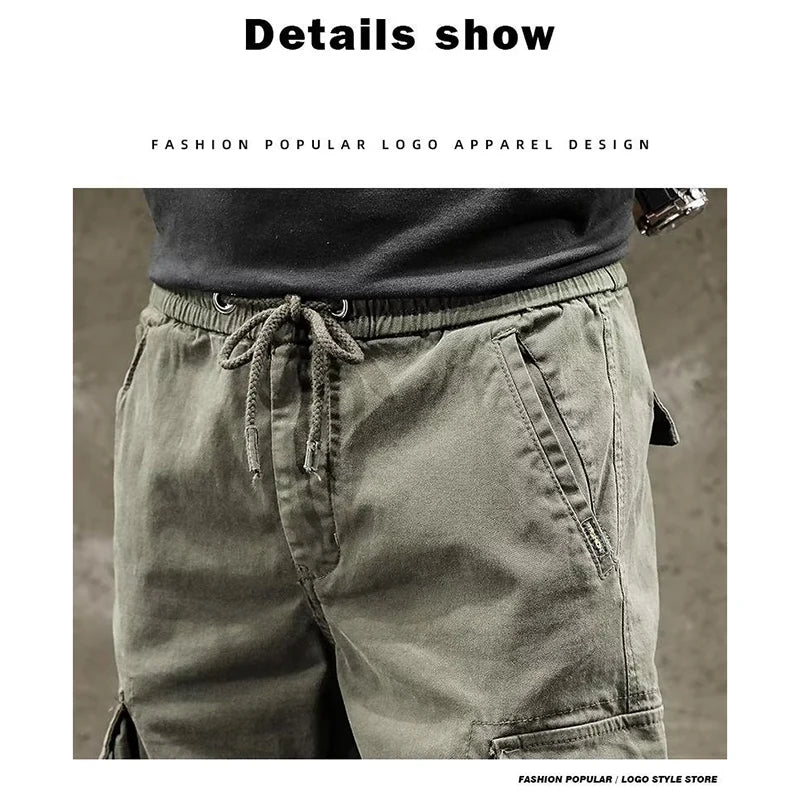 Men Cargo Pants Male Vintage Multi Pocket Loose Fit American Style Casual Cloth Pants High Street Outdoor Resistant Work Pants - KHOY