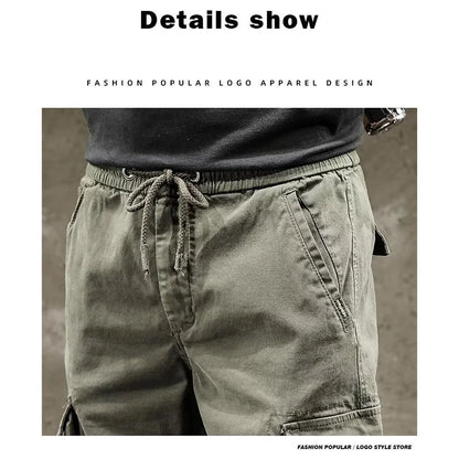 Men Cargo Pants Male Vintage Multi Pocket Loose Fit American Style Casual Cloth Pants High Street Outdoor Resistant Work Pants - KHOY