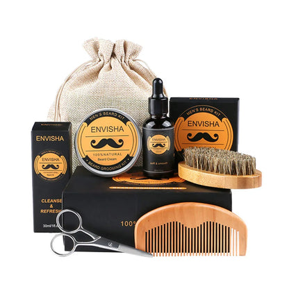 Beard Growth Kit For Men Barbe Hair Enhancerbeard Essential Oil Moisturizing Wax Growth Roller Comb Styling Scissors Beard Care - KHOY