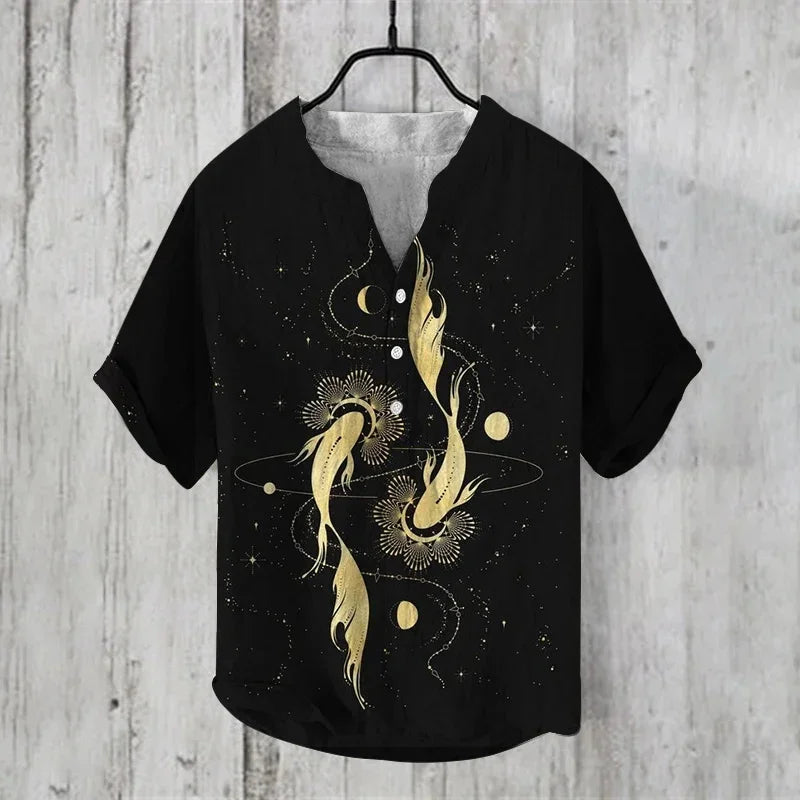 2024 Hawaiian Shirt Men's Stand Collar Short Sleeve Shirt Portrait 3D Printing Fashion Casual Bamboo Linen Top S-5XL - KHOY