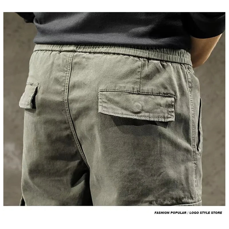 Men Cargo Pants Male Vintage Multi Pocket Loose Fit American Style Casual Cloth Pants High Street Outdoor Resistant Work Pants - KHOY