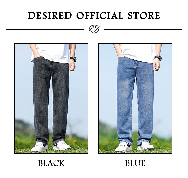 Men's Straight-Leg Jeans, Minimalist for All Seasons, Loose with Drape, Narrow-Wide Leg, Retro Casual Long Pants, Sizes 28-38 - KHOY