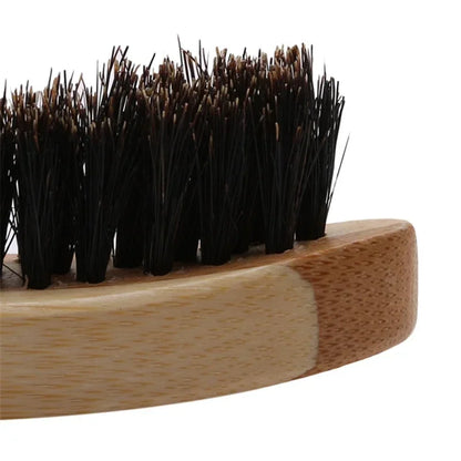 Beard Brush Boar Bristle for Men's Mustache Shaving Comb Face Massage Facial Hair Cleaning Brush Beech Long Handle - KHOY