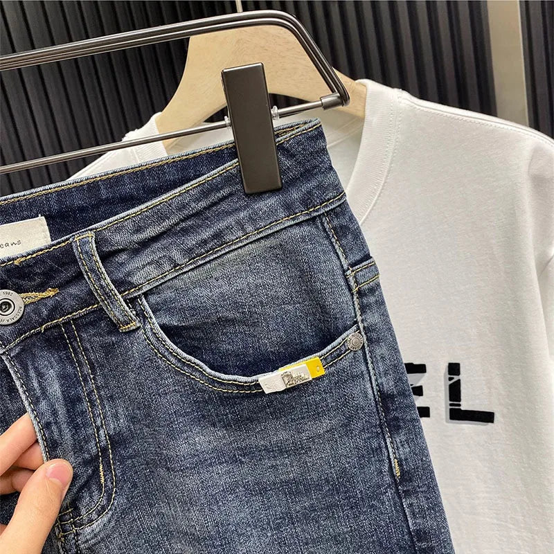 Jeans For Men Retro Korean Style High-End Slim Fit Leg Pants Blue Straight Leg Jeans Casual Pants Tapered Jeans - KHOY
