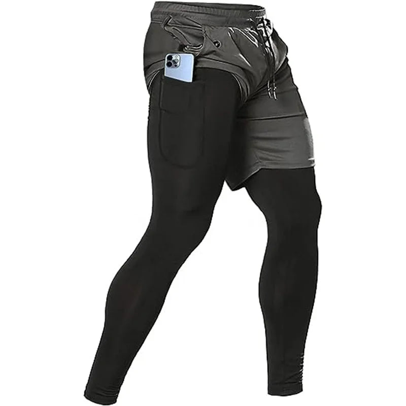 Men's Sport Pants 2 in1 Training Athletic Tracksuits Sportswear Workout Male Jogging Trousers Gym Fitness Running Pants Men - KHOY