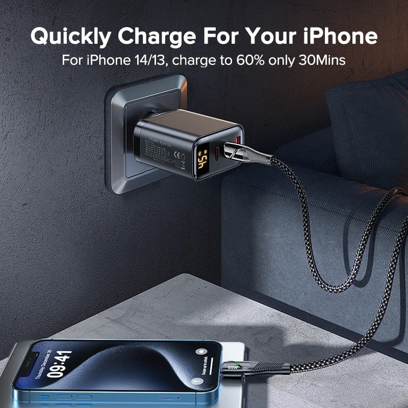 Tuodes 45w GaN Charger PPS PD USB Type C Fast Charging QC4.0 Quick Charge For iPhone 16 Macbook Air Tablet Samsung Xiaomi Laptop - KHOY