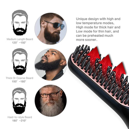 Hot Comb Straightener Heating Comb For Men Beard Electric Negative Ion Hair Straightening Brush Wet Dry Use Quick Hair Styler - KHOY