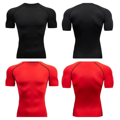 Men Compression Running T Shirt Fitness Tight Short Sleeve Tshirt Training Jogging Shirts Gym Sportswear Quick Dry Rashgard - KHOY