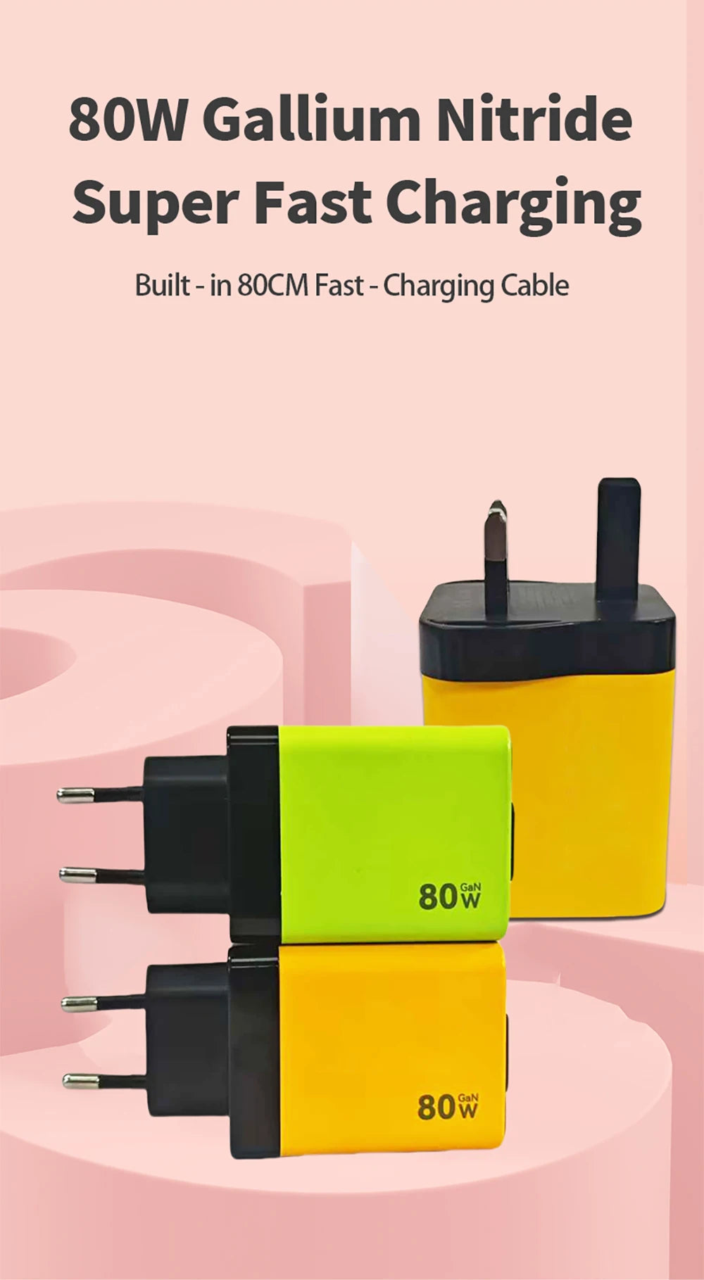 80W Super Fast Charge Type C USB Phone Charger With Telescopic USB C Cable For Iphone 16 15 Samsung Laptop With Light - KHOY