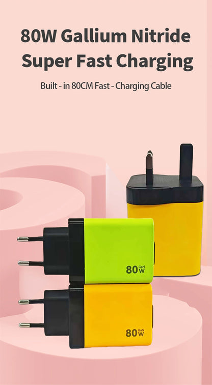 80W Super Fast Charge Type C USB Phone Charger With Telescopic USB C Cable For Iphone 16 15 Samsung Laptop With Light - KHOY