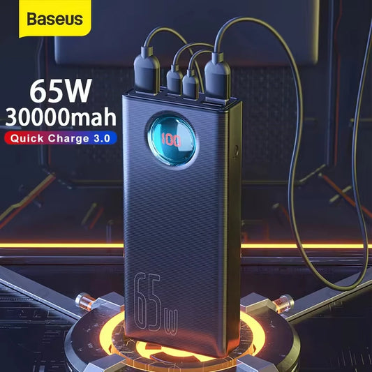 Baseus Power Bank 30000mAh 65W PD3.0 Quick Charging 3.0 FCP SCP Portable External for iPhone 16 15 14 Laptop Tablet Power bank - KHOY