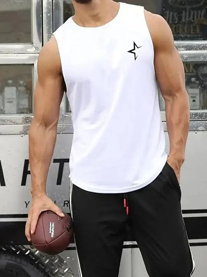 Summer Simple Letter Print Men's Round Neck Tank Top Gym Fitness Training Sports Vest Plus Size Man Sleeveless Shirt Casual Tees - KHOY