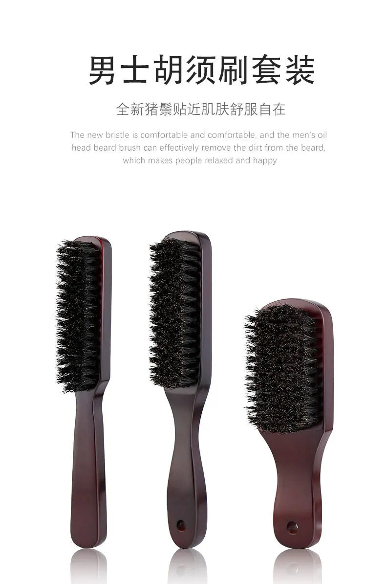 Men Beard Brush Wood Handle Boar Bristle Moustache Cleaning Brush Hairdressing Anti Static Barber Hair Styling Comb Tool - KHOY