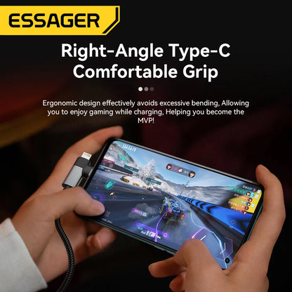 Essager 2-in-1 Right Angle Cable PD 65W 29W Fast Charging Elbow Data Cable For iPhone 15 14 13 MacBook Lenovo Asus Dell iPad Pro - KHOY