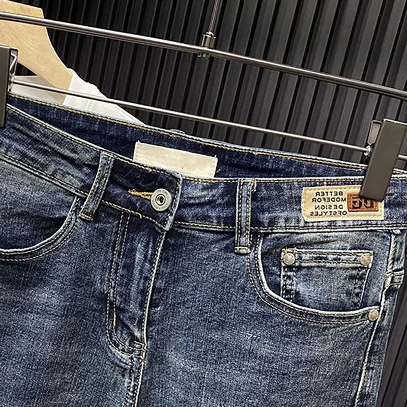 Jeans For Men Retro Korean Style High-End Slim Fit Leg Pants Blue Straight Leg Jeans Casual Pants Tapered Jeans - KHOY