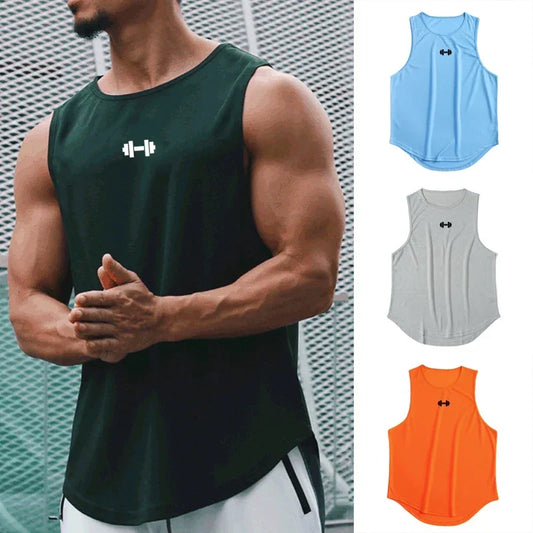 Summer Men's Gym Tank Top Fitness Training Clothing Quick-drying Loose Bodybuilding Sleeveless Shirt Men Fashion Basketball Vest - KHOY