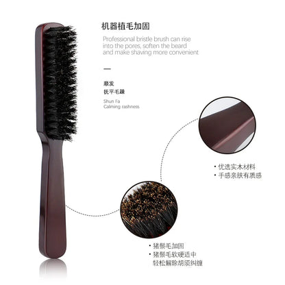 Men Beard Brush Wood Handle Boar Bristle Moustache Cleaning Brush Hairdressing Anti Static Barber Hair Styling Comb Tool - KHOY