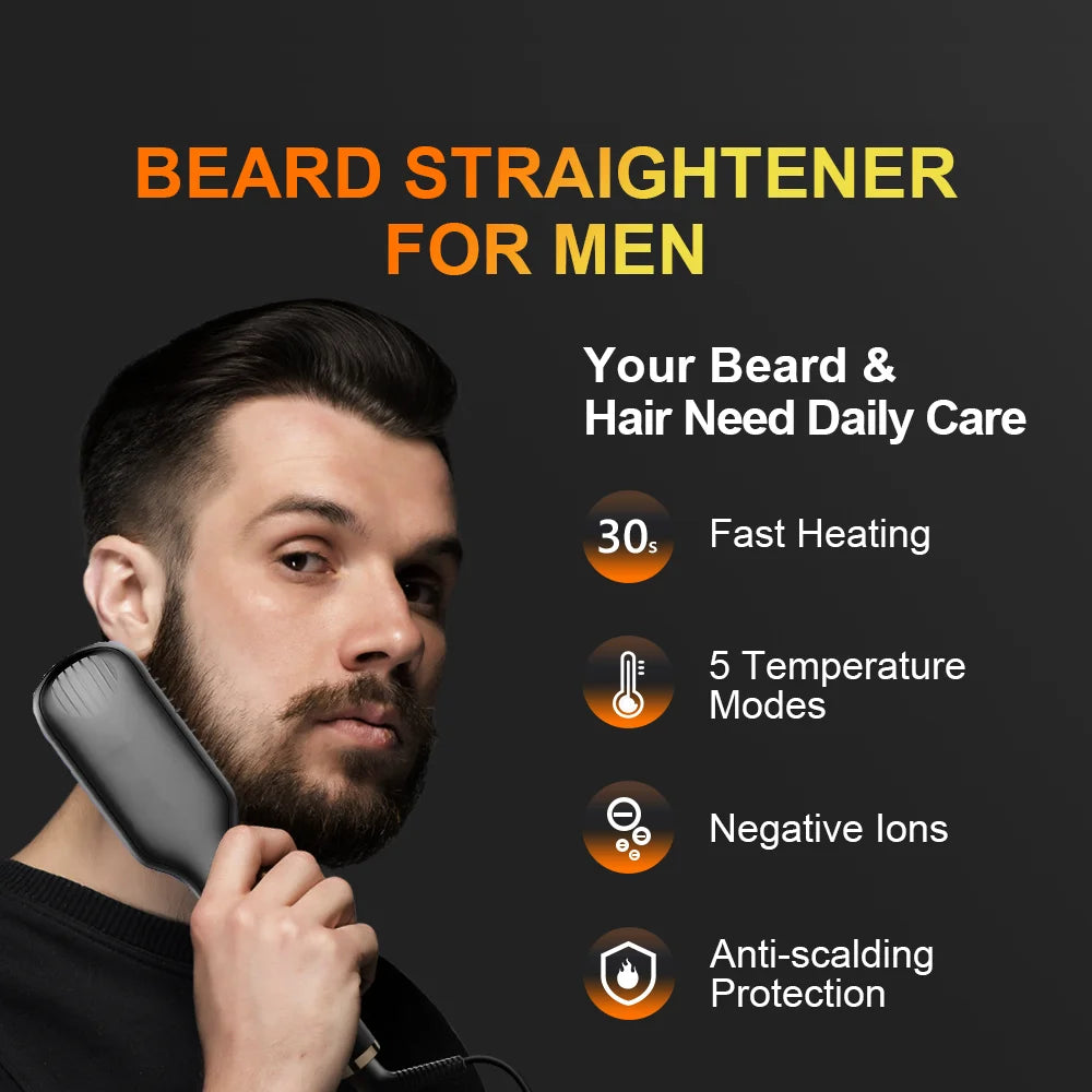 Electric Beard Comb Hair Straightener Brush Hot Hair Brushes Straightener Hair Anti-scalding Ceramic Beard Straightening Brush - KHOY