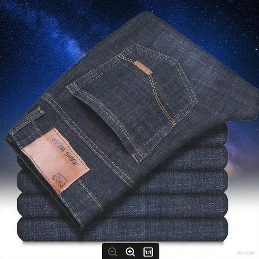 2025 NEW Men's Fashion Business Jeans Classic Style Casual Stretch Slim Jean Pants Male Brand Denim Trousers Black Blue - KHOY