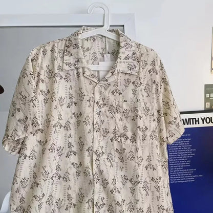 Hawaiian Shirt for Men Small Flower Cuba Collar Vintage Holiday Beach Couple Clothing Male Top Summer 2024 - KHOY