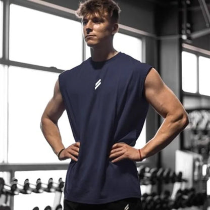 Summer Fitness Sports Tank Top Men's Breathable Loose Fit Training Sleeveless T-shirt Quick Drying vest male Fitness Clothing - KHOY