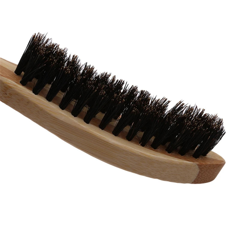 Beard Brush Boar Bristle for Men's Mustache Shaving Comb Face Massage Facial Hair Cleaning Brush Beech Long Handle - KHOY