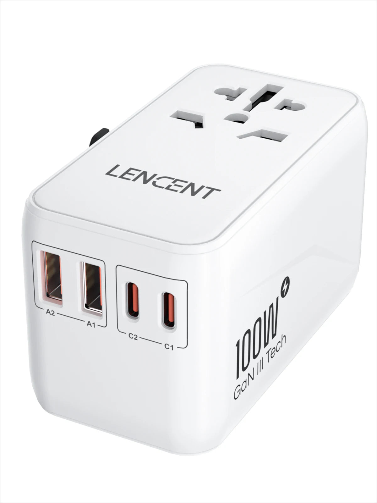LENCENT 65W/100W GaN International Travel Adapter with 2USB 3 Type C GaN Fast Charging Adapter with EU AU US UK Plug for Travel - KHOY