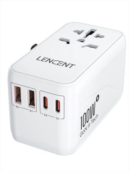 LENCENT 65W/100W GaN International Travel Adapter with 2USB 3 Type C GaN Fast Charging Adapter with EU AU US UK Plug for Travel - KHOY