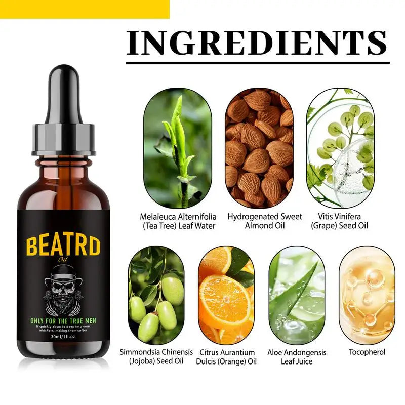 Beard Oil Enhance Mustache Nourishing Smooth Longer Thicker Regrowth Shine Strengthens Moisturizing Beard Growth Oil for Men - KHOY