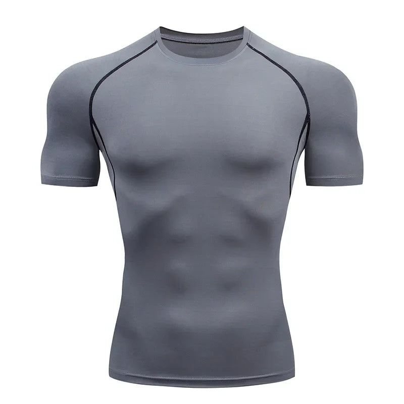 Men Compression Running T Shirt Fitness Tight Short Sleeve Tshirt Training Jogging Shirts Gym Sportswear Quick Dry Rashgard - KHOY