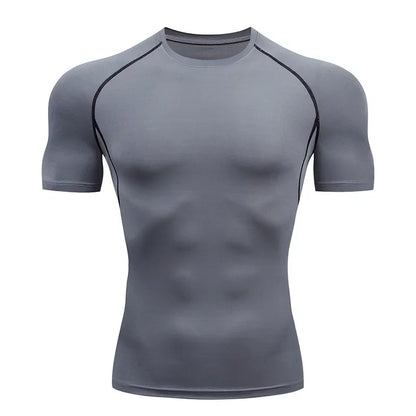 Men Compression Running T Shirt Fitness Tight Short Sleeve Tshirt Training Jogging Shirts Gym Sportswear Quick Dry Rashgard - KHOY