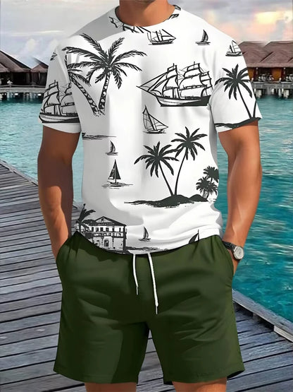 Hawaiian print T-shirt, summer unisex short-sleeved shirt, new round neck casual short-sleeved shirt, outdoor sportswear - KHOY