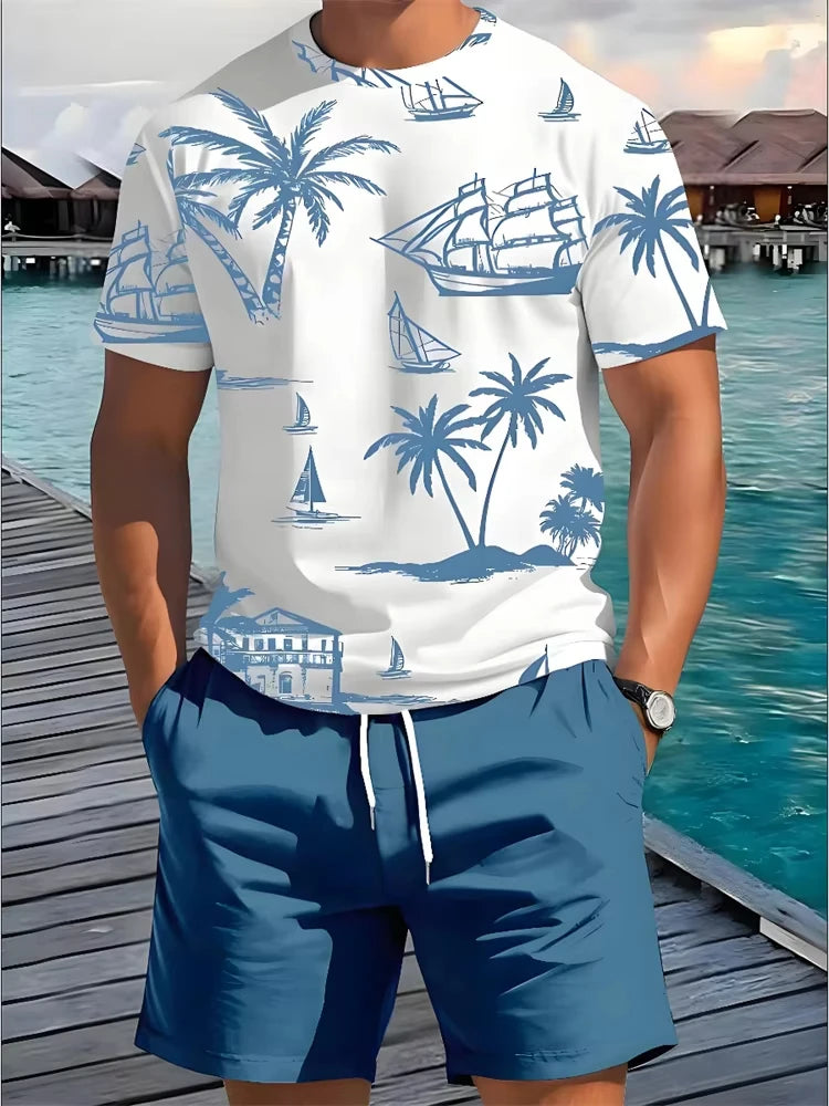 Hawaiian print T-shirt, summer unisex short-sleeved shirt, new round neck casual short-sleeved shirt, outdoor sportswear - KHOY