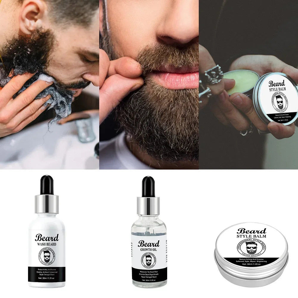 Men's Beard Kit Soft smooth And Easy To Take Care Of Natural Oils Brighten And Nourish Promote Growth Relieve Itching Of Beard - KHOY