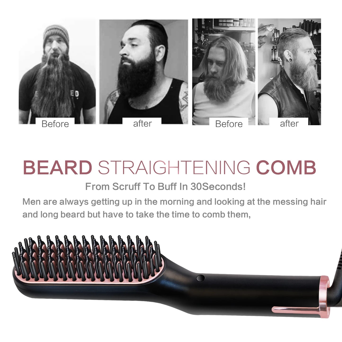 Hot Comb Straightener Heating Comb For Men Beard Electric Negative Ion Hair Straightening Brush Wet Dry Use Quick Hair Styler - KHOY