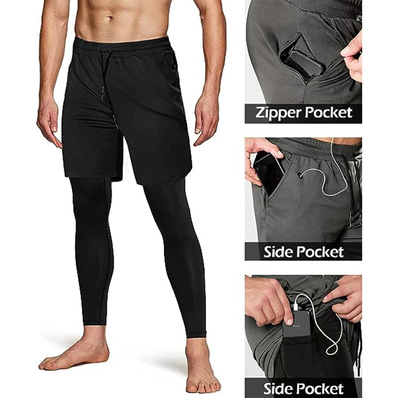 Men's Sport Pants 2 in1 Training Athletic Tracksuits Sportswear Workout Male Jogging Trousers Gym Fitness Running Pants Men - KHOY