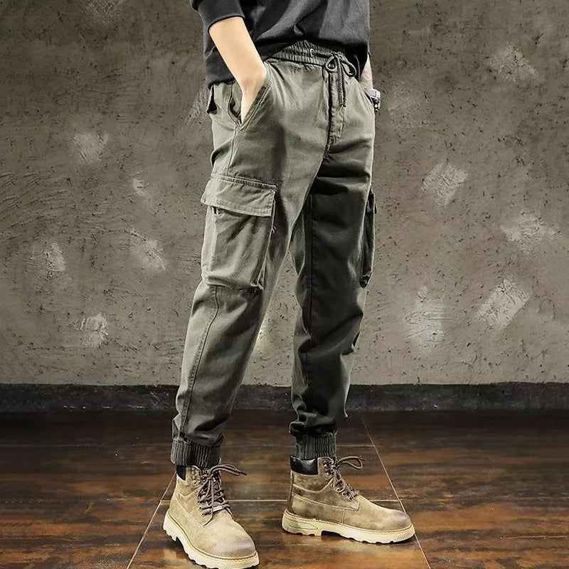 Men Cargo Pants Male Vintage Multi Pocket Loose Fit American Style Casual Cloth Pants High Street Outdoor Resistant Work Pants - KHOY