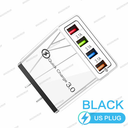 3A USB Charger 4 Ports USB Quick Charge 3.0 EU US Plug For iPhone Samsung Xiaomi Poco Fast Charging Mobile Phone Charger Adapter - KHOY