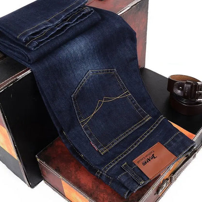 Men Fashion Straight Jeans Men 2025 New Stretch Slim Fit Pants Comfortable Soft Business Denim Trousers Male Brand Clothing - KHOY