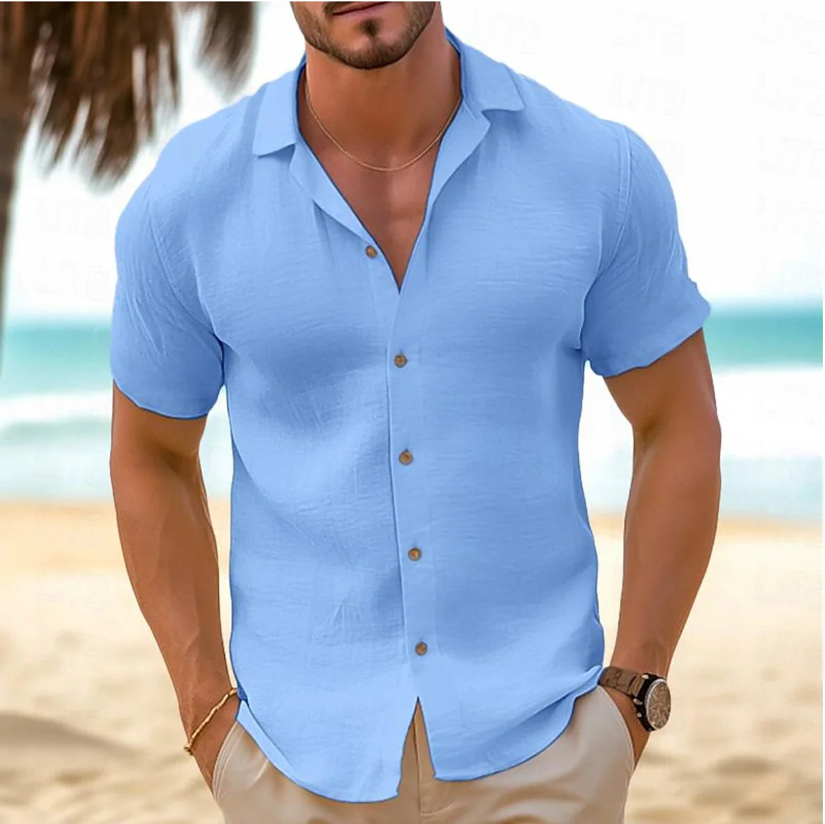 2025 Hawaiian Shirt Men's Shirt Hawaiian Cotton Shirt Short Sleeve Shirt Summer Casual Shirt Linen Summer Blouse Men - KHOY